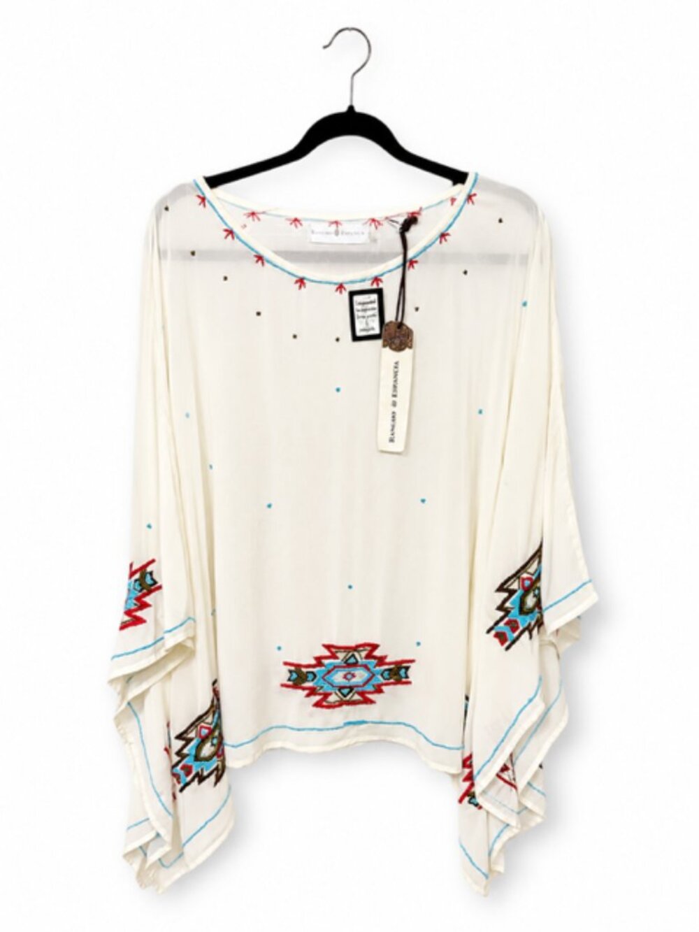 Rancho Estancia XL Embroidered Boho Poncho Top Southwestern Festival Blouse